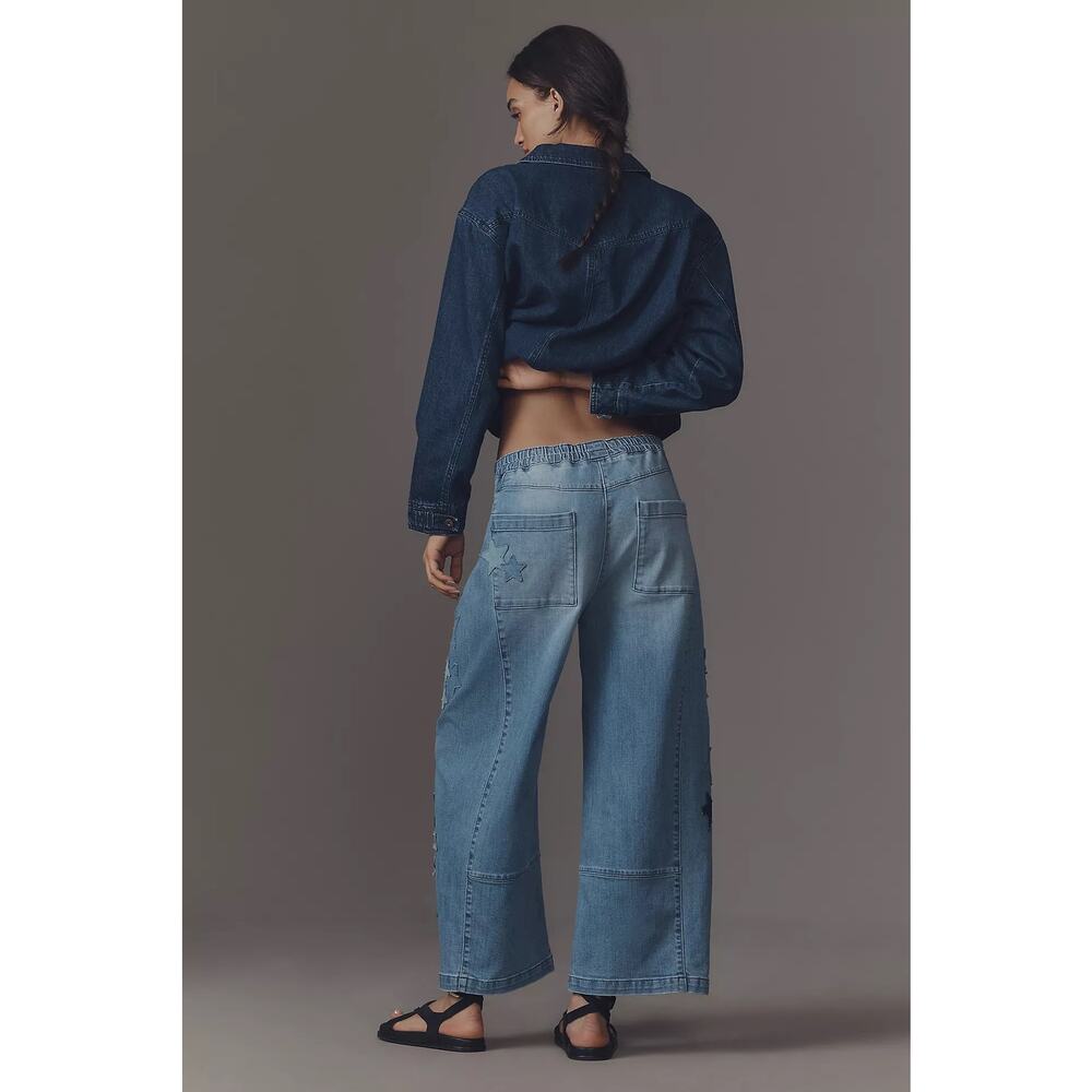 nwt ANTHROPOLOGIE PILCRO sz M The Izzie Pull-On Barrel Jeans w star applique - Picture 5 of 7